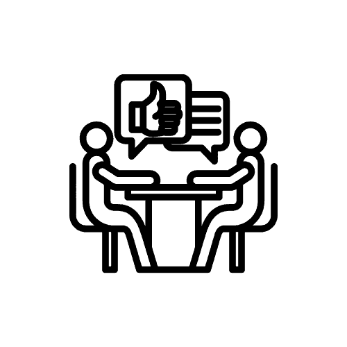 Icon of two people representing the in person interview stage of the hiring process